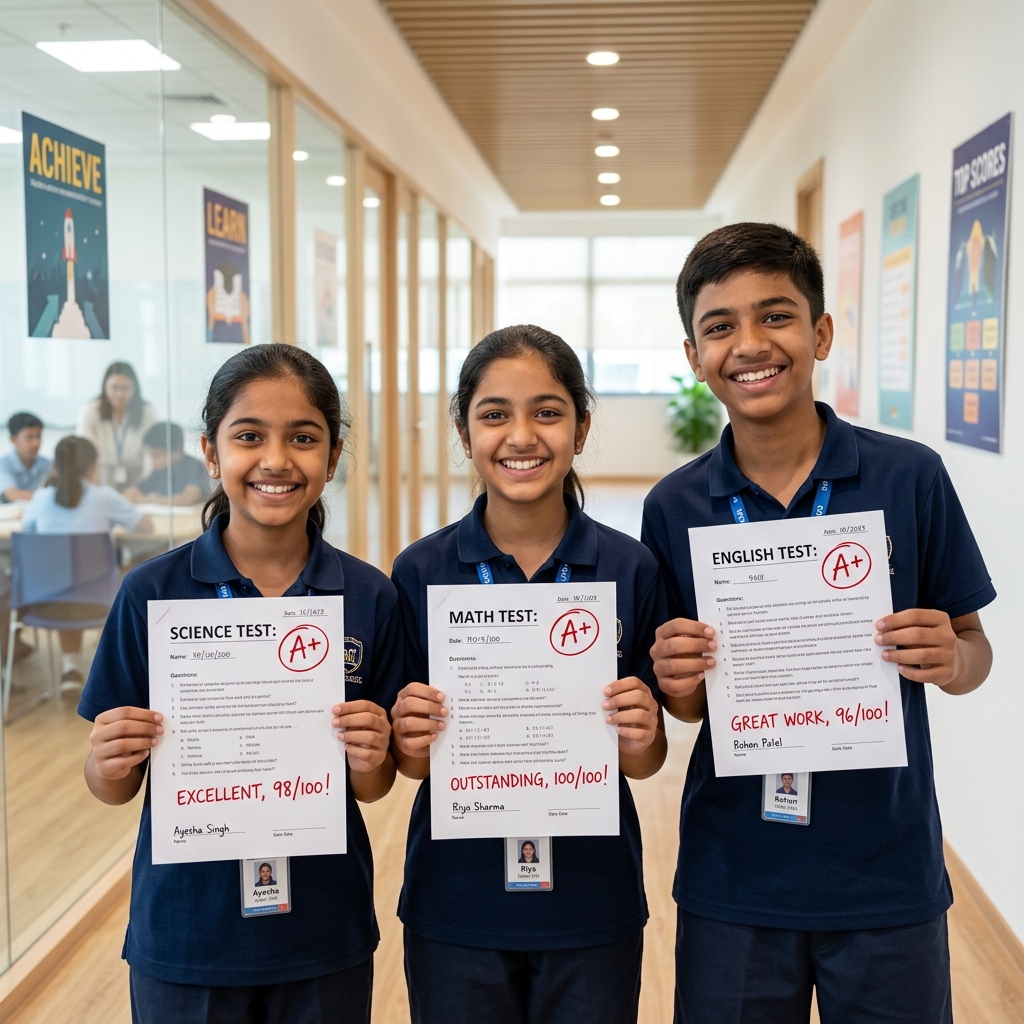 Students celebrating academic achievements at Achievers Point Classes