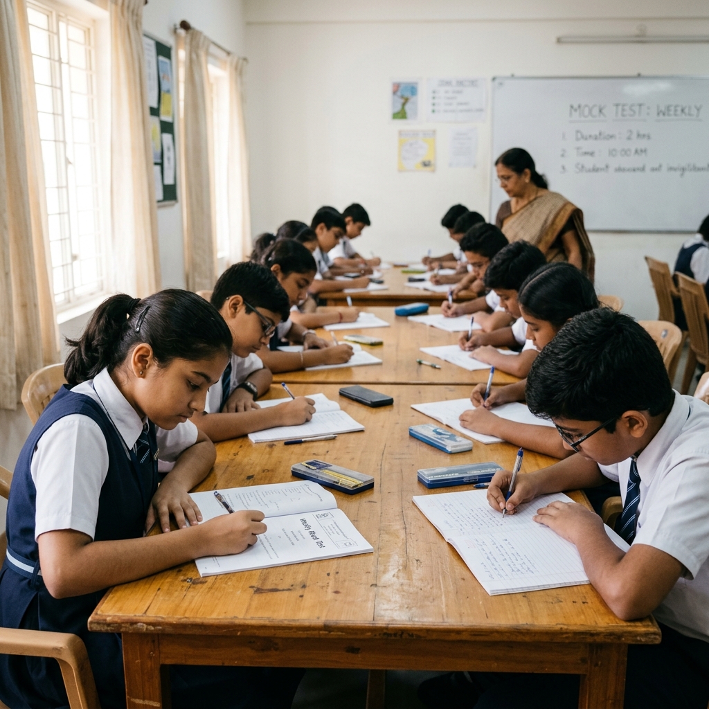 Students preparing for weekly tests at Achievers Point Classes